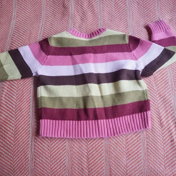 Vintage Gymboree Pink/Avocado/Brown Chunky Striped Cardigan Sz. 3t - Picture 4 of 4